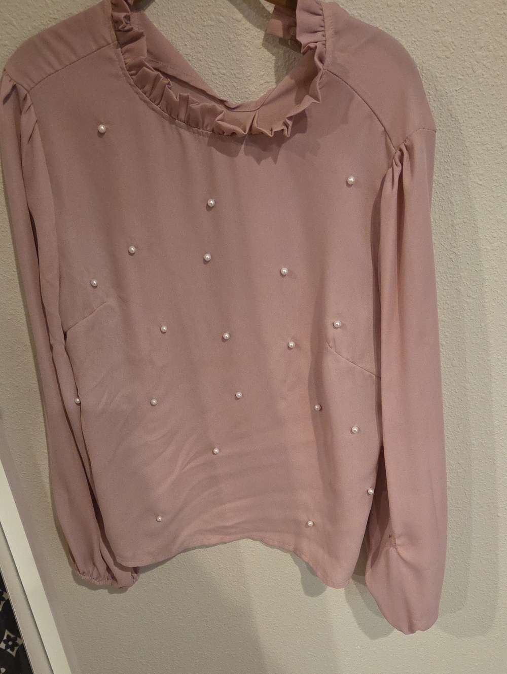 Women's Blush Pearl-Embellished Ruffle Neck Blouse